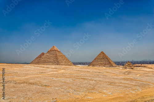 The Pyramids of Giza from the Desert