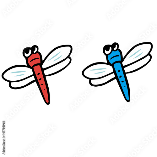 赤と青のとんぼのイラスト