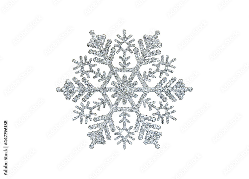 silver snowflake toy with sparkles isolated on white background silver snowflake toy with sparkles isolated on white background