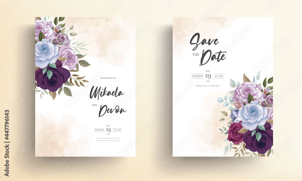 Elegant wedding invitation card with beautiful floral ornamen