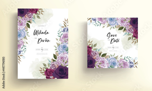 Elegant wedding invitation card with beautiful floral ornamen