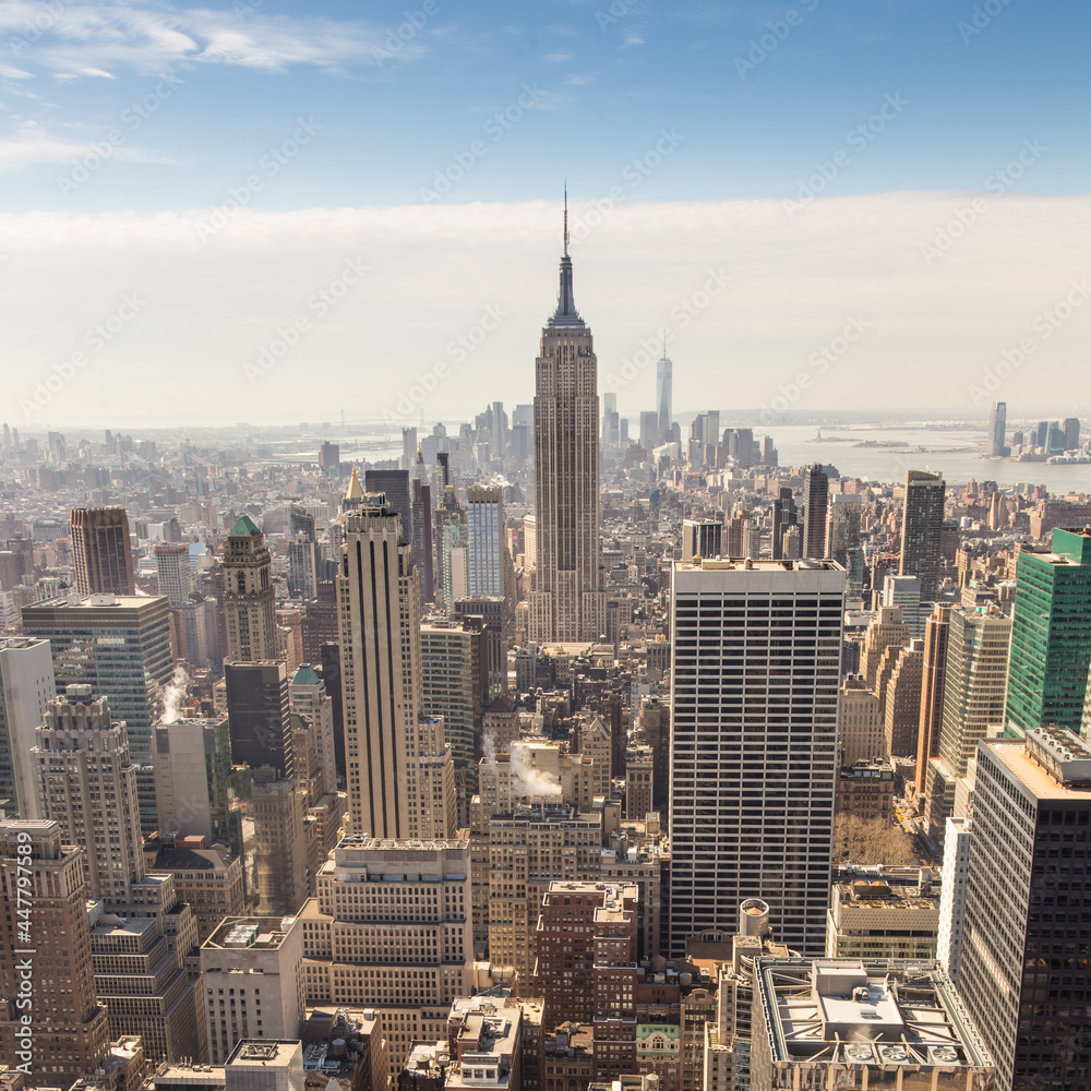 Panoramic view of building and skyscrapers in Midtown and downtown skyline of lower Manhattan, New York City, USA Panoramic view of building and skyscrapers in Midtown and downtown skyline of lower Manhattan, New York City, USA