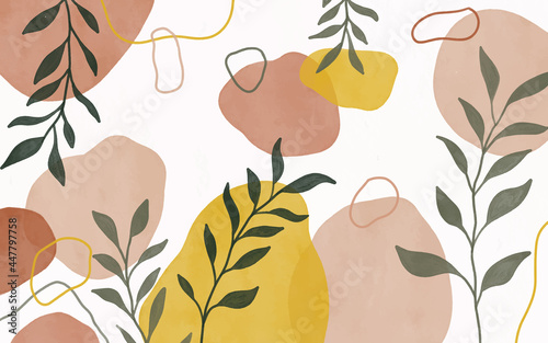 Watercolor art background vector. Paint brush wallpaper design with leaves. Seamless watercolor Illustration for prints, wall art, cover and invitation cards.