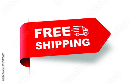 Vector Illustration Modern Free Shipping Shop Now Advertisement Label With Cargo Van