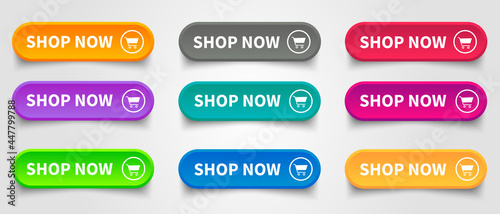 Shop now. Set of button shop now or buy now. Modern collection for web site. Vector illustration. photo