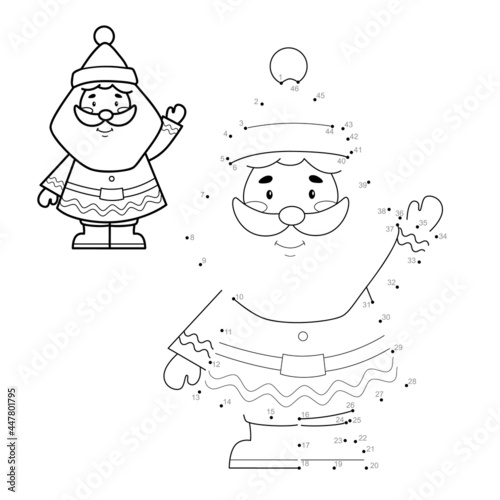 Dot to dot Christmas puzzle for children. Connect dots game. Santa claus