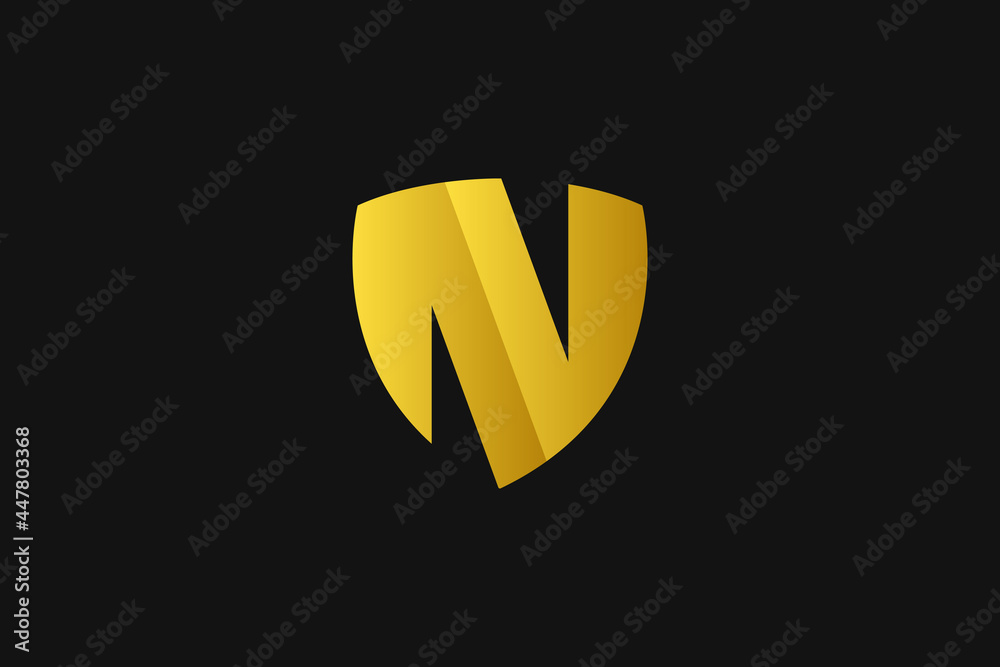 letter n golden luxury logo design form shield, vector graphic letter n golden luxury logo design form shield, vector graphic
