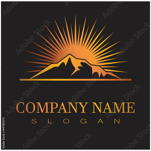 Simple Modern Mountain Landscape Logo Design Vector, Rocky Ice Top Mount Peak Silhouette