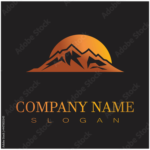 Simple Modern Mountain Landscape Logo Design Vector, Rocky Ice Top Mount Peak Silhouette