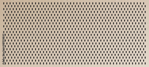 Peg board with oval holes. Rectangle brown peg board perforated texture background for working bench tools. Vector illustration.