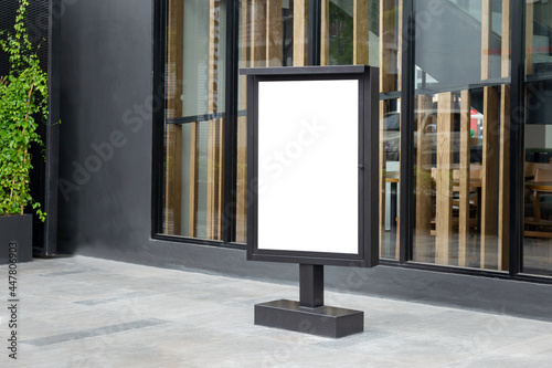 Blank outdoor sidewalk board poster mockup for your design photo