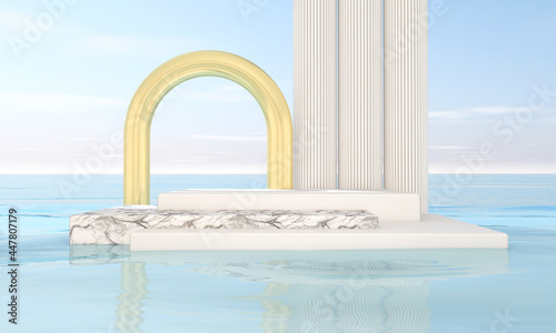 Podium and wall scene abstract background. 3D illustration, 3D rendering © wichuda