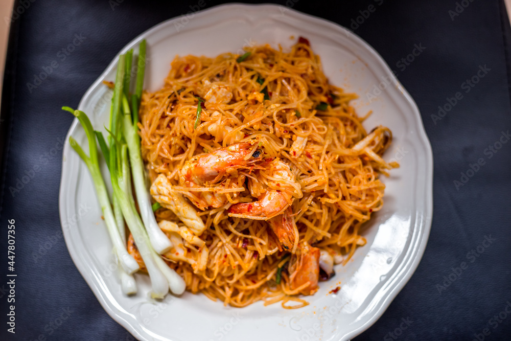 Food background, menu (spicy stir-fried shrimp) appetizing colors with steamed rice, delicious taste Food background, menu (spicy stir-fried shrimp) appetizing colors with steamed rice, delicious taste