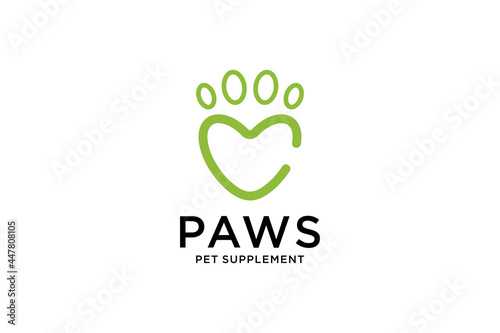 Letter C Love & Cat or Dog Paw Print, Pet Logo Design Template
