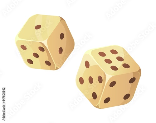 Two dice. Throw devil s bones. Casino, games of chance, fortune, decision concept in realistic catoon style