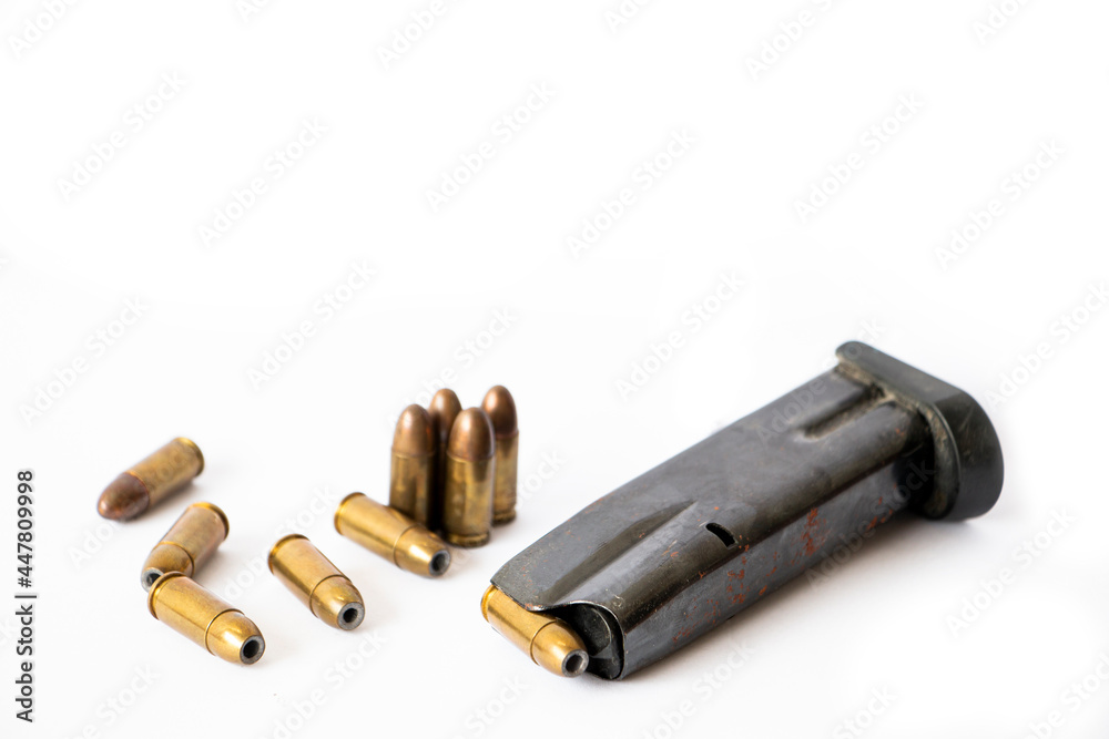 gun magazine and bullets isolated