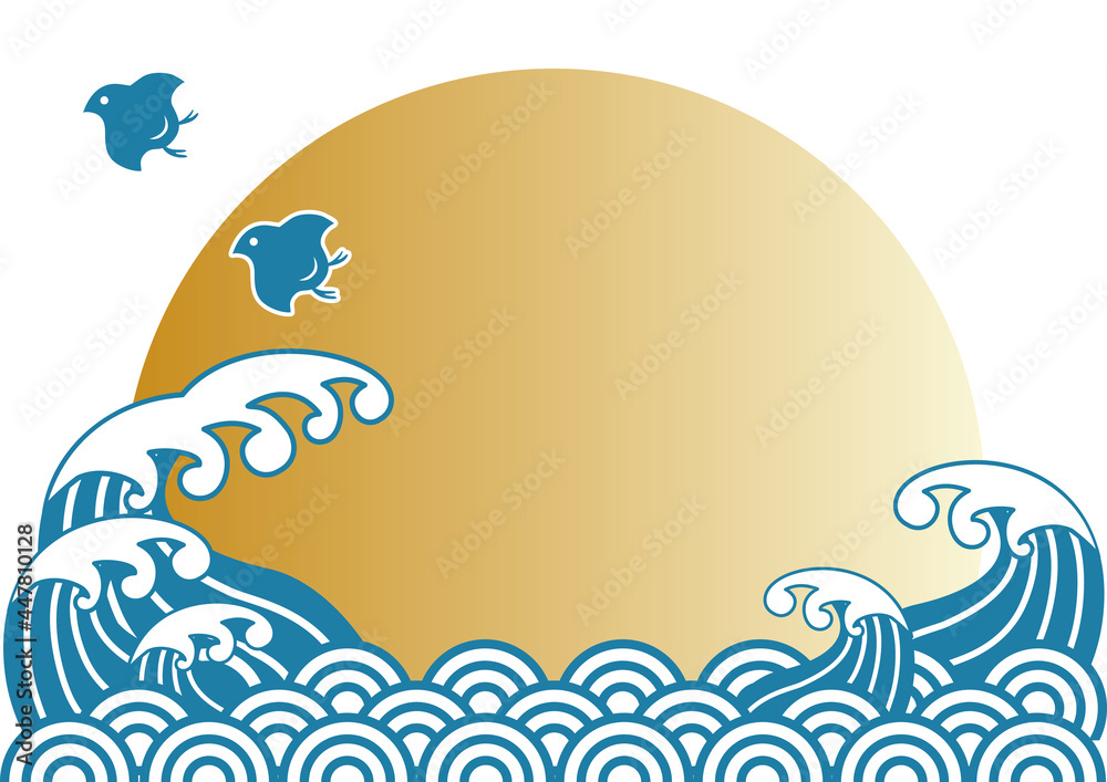 Fototapeta 海 波 千鳥 和風 青海波 日の出 夏 正月 年賀 和柄 背景 フレーム コピースペース イラスト Orientalne Fototapety Ecowall24 Pl