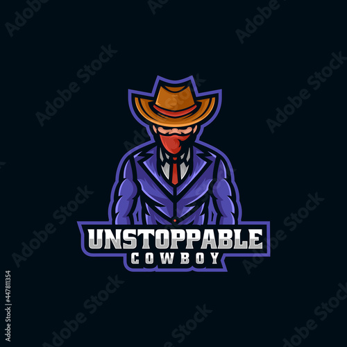 Vector Logo Illustration Cowboy E Sport and Sport Style.