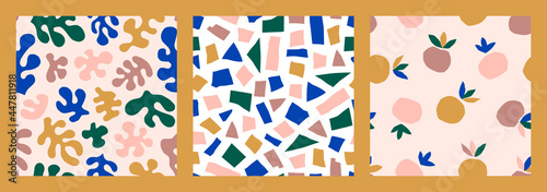 Matisse Inspired Abstract Art Seamless Pattern Set with Organic Shapes, Peach in a trendy minimal style. Vector Collage
