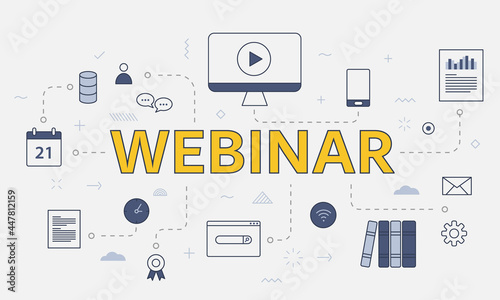 webinar concept with icon set with big word or text on center