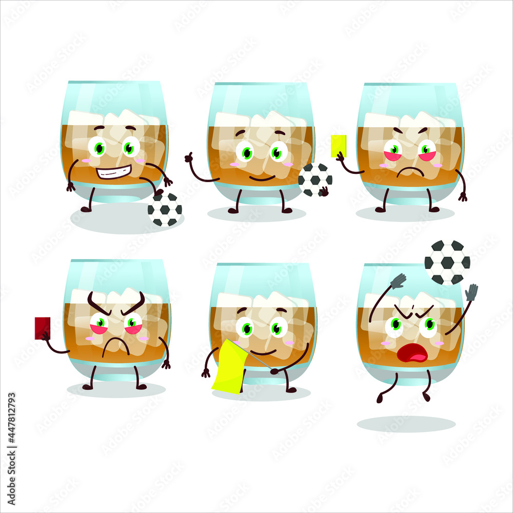 Rum drink cartoon character working as a Football referee. Vector illustration