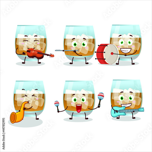 Cartoon character of rum drink playing some musical instruments. Vector illustration
