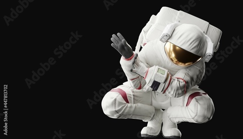 Fototapeta Naklejka Na Ścianę i Meble -  astronaut posing like space parson in-universe 3d render   with black background