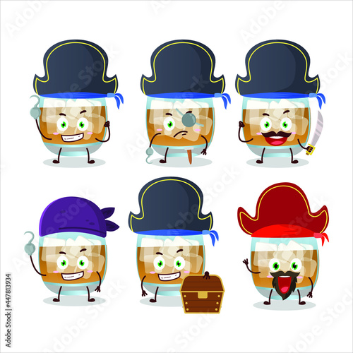 Cartoon character of rum drink with various pirates emoticons. Vector illustration