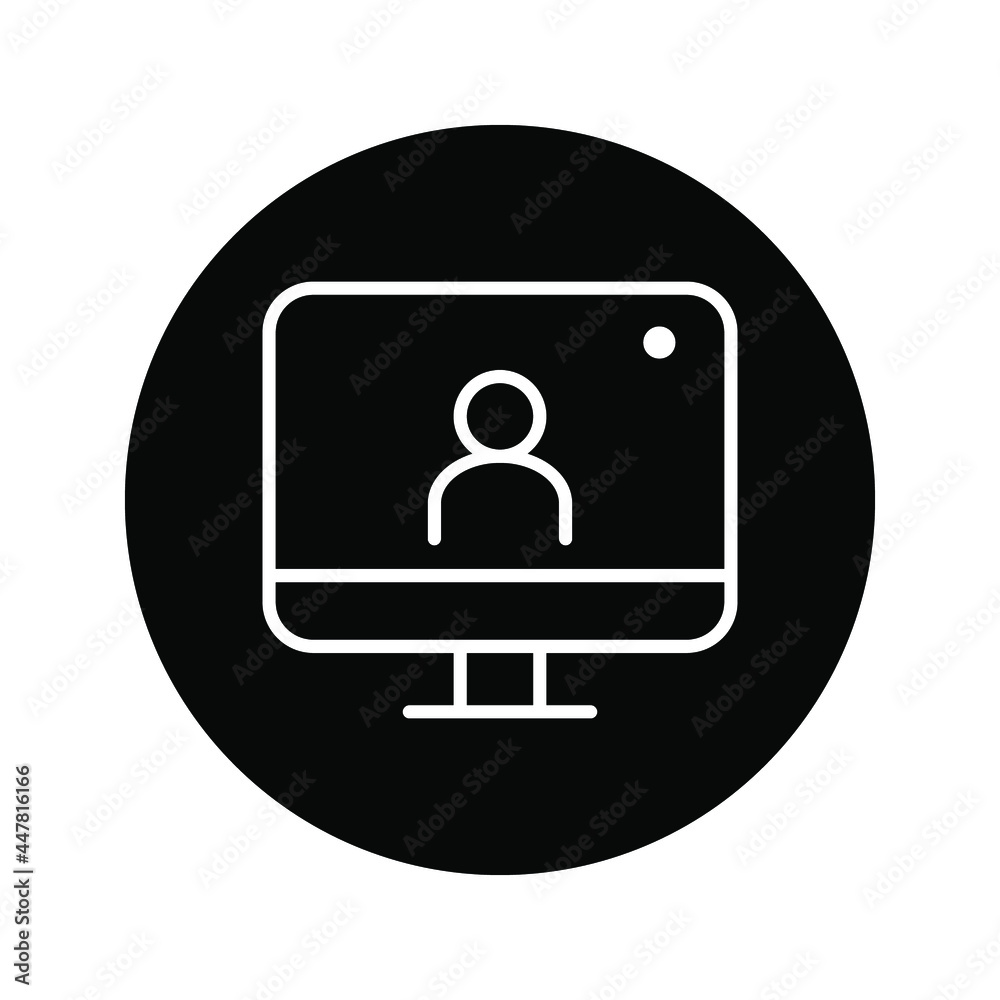 customisable real line icon of a desktop computer with a live broadcast on a social streaming channel with a symbol of a person having a video call or online conference meeting color editable customisable real line icon of a desktop computer with a live broadcast on a social streaming channel with a symbol of a person having a video call or online conference meeting color editable