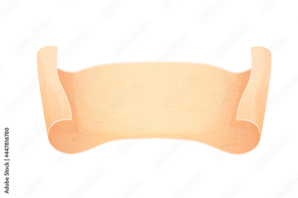 Parchment paper, scroll papyrus, empty frame, blank in cartoon style detailed isolated on white background stock vector illustration. Textured ui asset, mediaeval, antique element. Parchment paper, scroll papyrus, empty frame, blank in cartoon style detailed isolated on white background stock vector illustration. Textured ui asset, mediaeval, antique element.