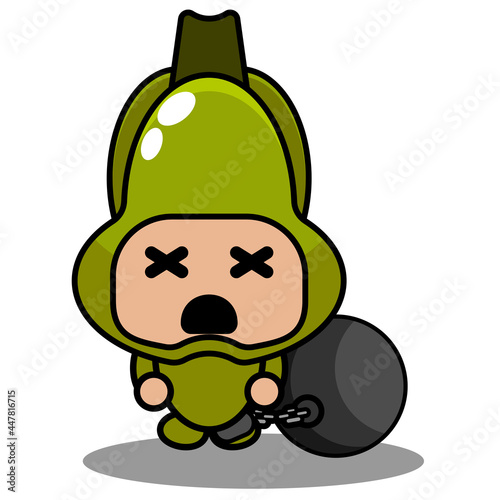 vector cartoon character simple chayote vegetable mascot costume wearing ball chain leg