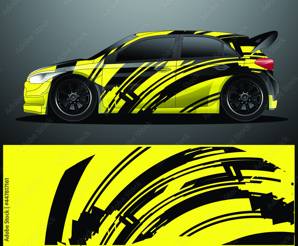 Fototapeta premium Rally car decal graphic wrap vector, abstract background