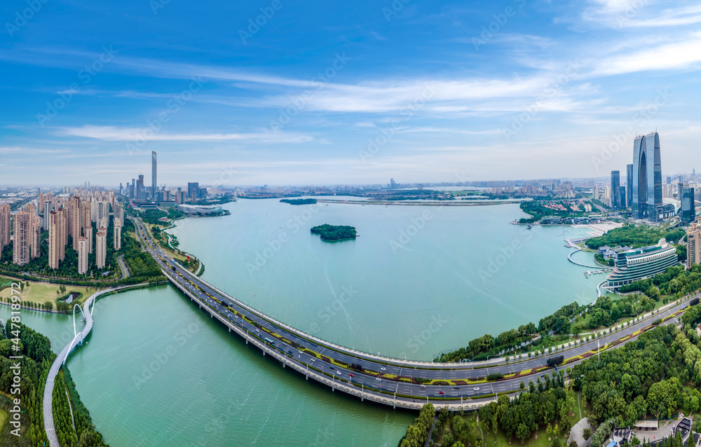 Aerial photography of Suzhou city architecture landscape skyline panorama