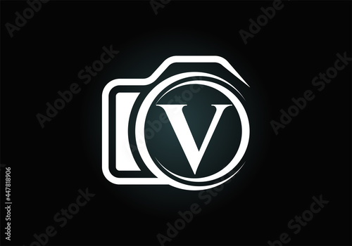 Initial V monogram letter alphabet with a camera icon. Photography logo vector illustration. Modern logo design for photography business, and company identity.