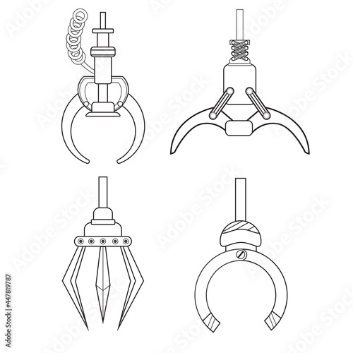 Robotic Claw set on a white background. Grip robotic claw in factory. line icon wed concept Vector illustration of the claw game device.