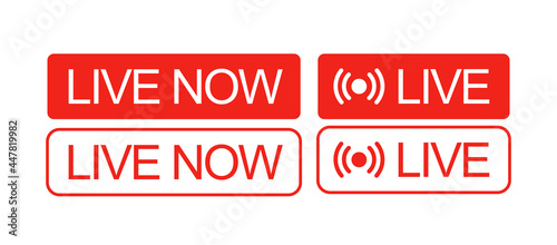 Set of isolated red live streaming buttons for video stream