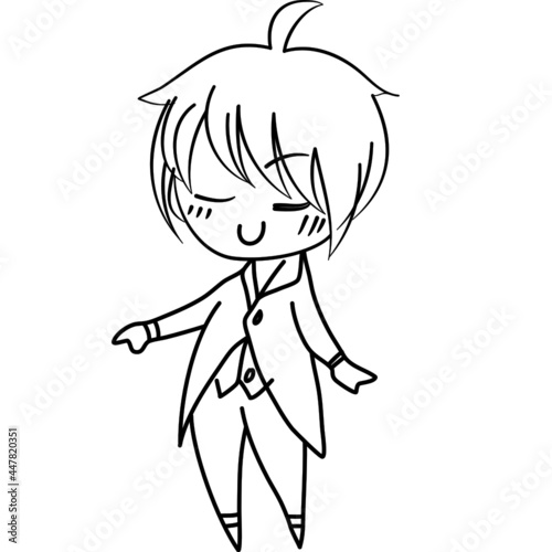 Cute boy comics vector on white background. Cute boy cartoon, comics cartoon in cute form flash design and illustrator, Coloring exercises for children concept, child meditation concept.