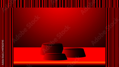Vector, Blank live red color studio space background, product display with copy space for content design display.Banner to advertise products on website