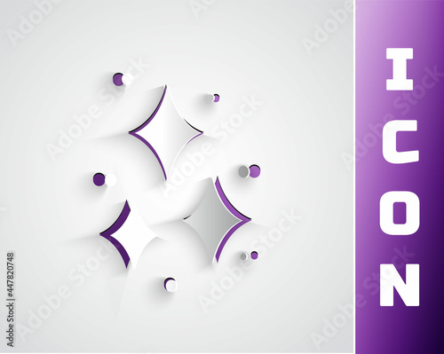 Paper cut Firework icon isolated on grey background. Concept of fun party. Explosive pyrotechnic symbol. Paper art style. Vector