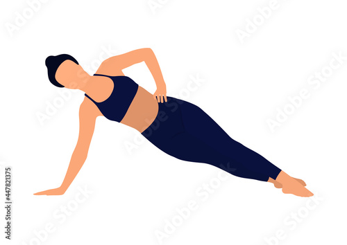 Faceless image of a girl doing yoga or fitness. Vector illustration.