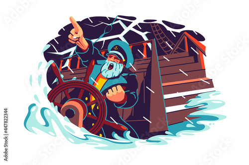Captain standing at helm of boat