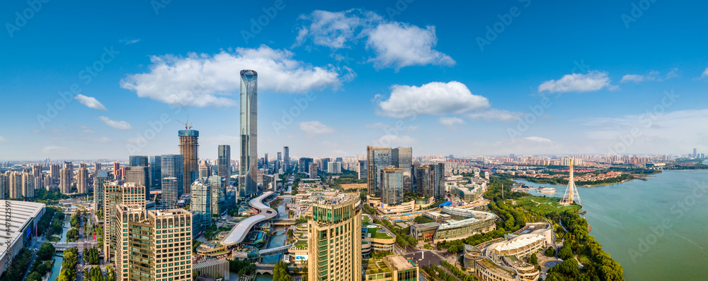Obraz premium Aerial panoramic view of the skyline of Suzhou Lake East Financial Center