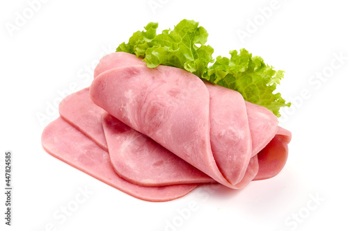 Cooked boiled ham, isolated on white background. High resolution image.