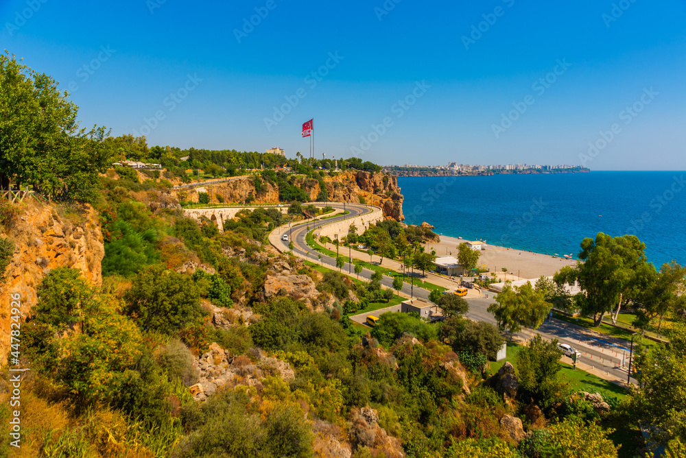 ANTALYA, TURKEY: Serpentine road leads to Konyaalti beach on a sunny summer day in Antalya.