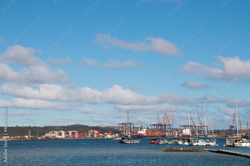 Yachts and Ships Moored at Berths Across Durban Harbour