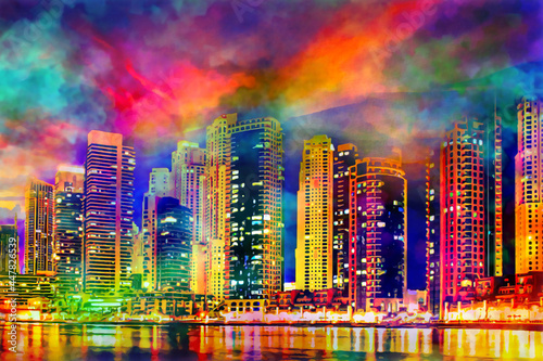 city skyline at night