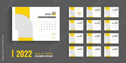 2022 calendar template design, desk calendar design for 2022, orange color shape creative calendar design