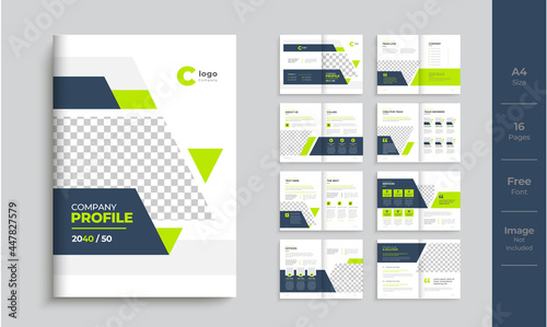 Company profile business brochure template layout with green shapes, minimal creative corporate brochure design