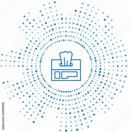 Blue line Wet wipe pack icon isolated on white background. Abstract circle random dots. Vector Illustration