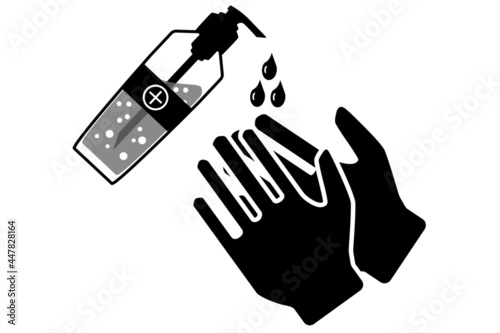 Black and white small bottle of hand sanitizers. alcohol rub on both hand. 